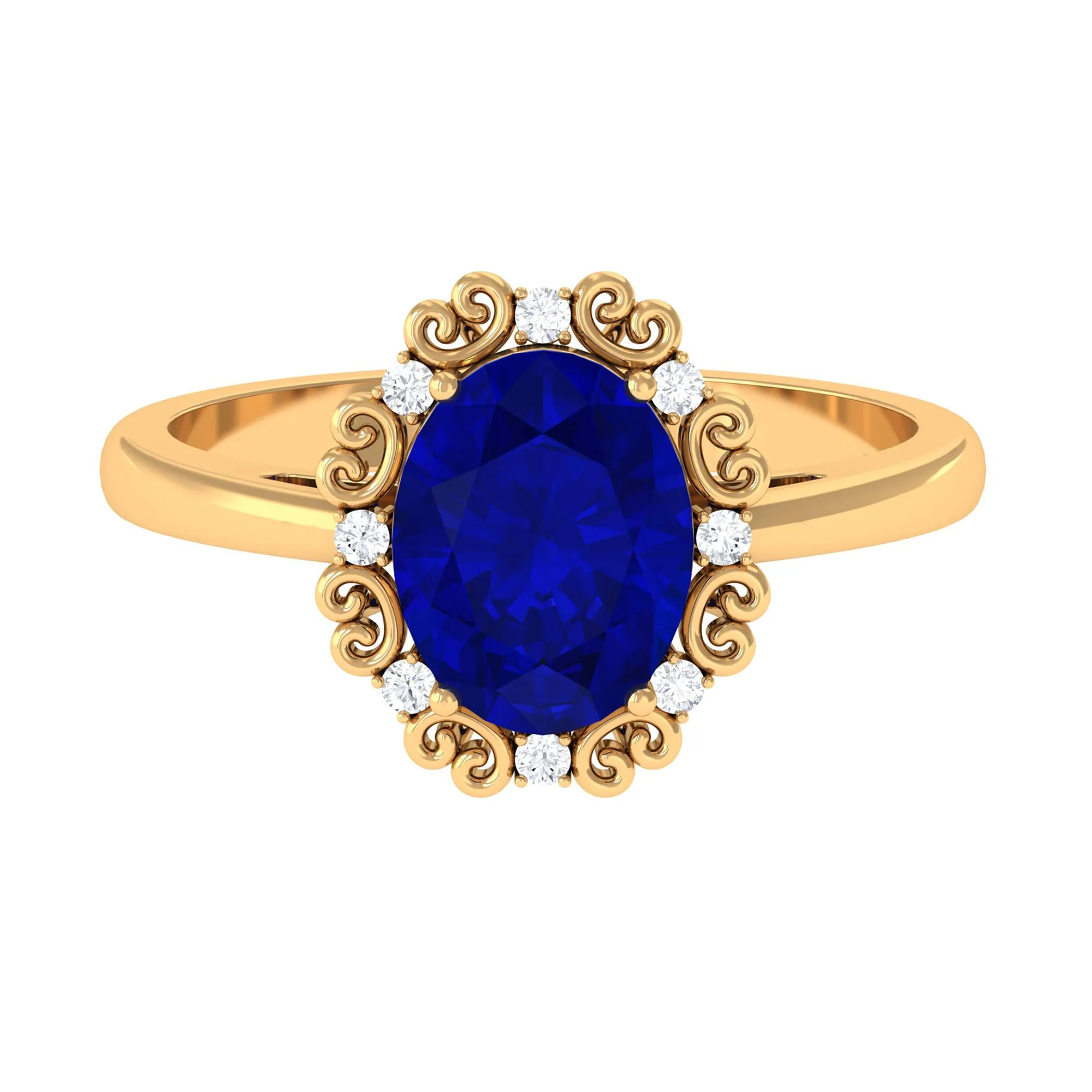 4 CT Vintage Inspired Created Blue Sapphire Engagement Ring with Diamond