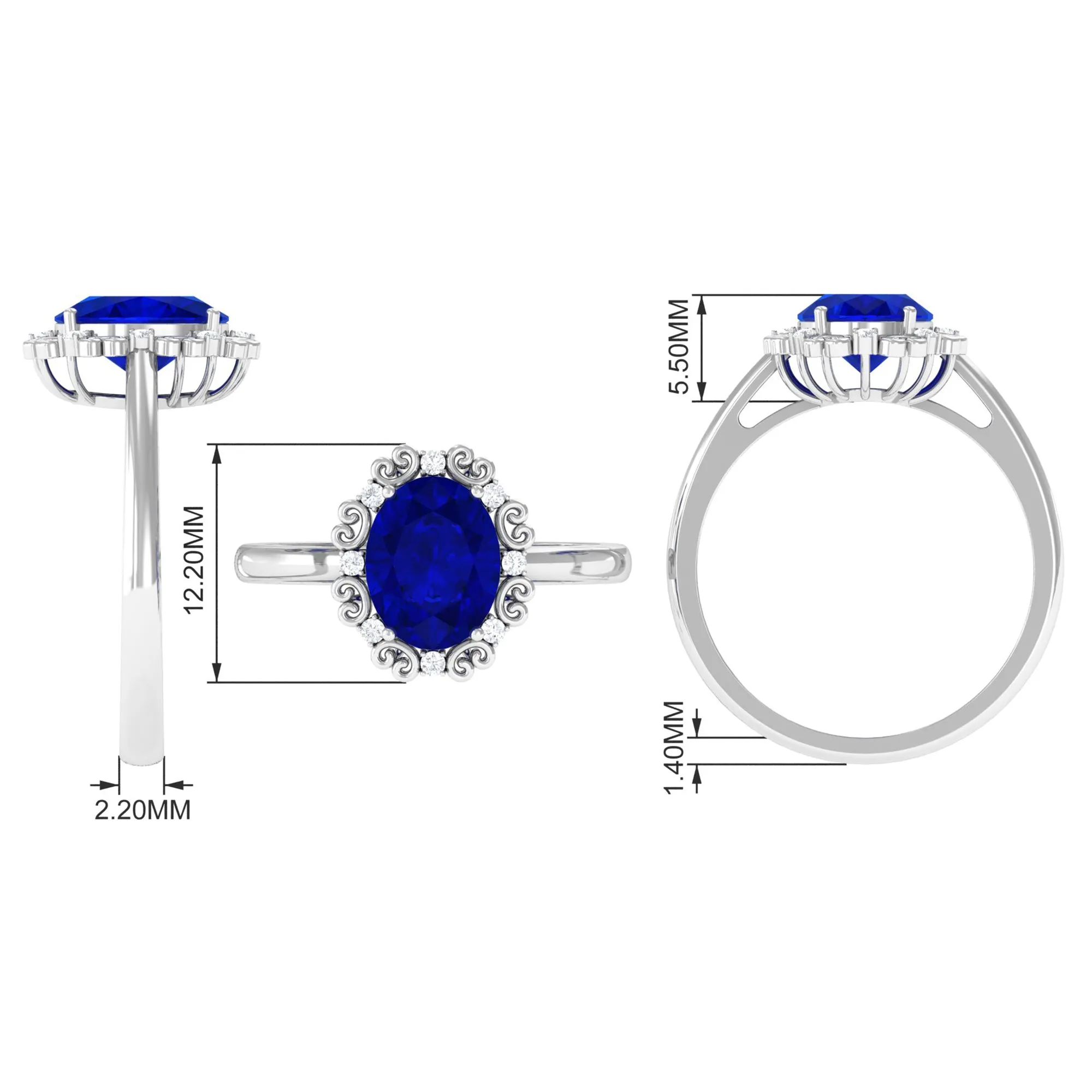 4 CT Vintage Inspired Created Blue Sapphire Engagement Ring with Diamond