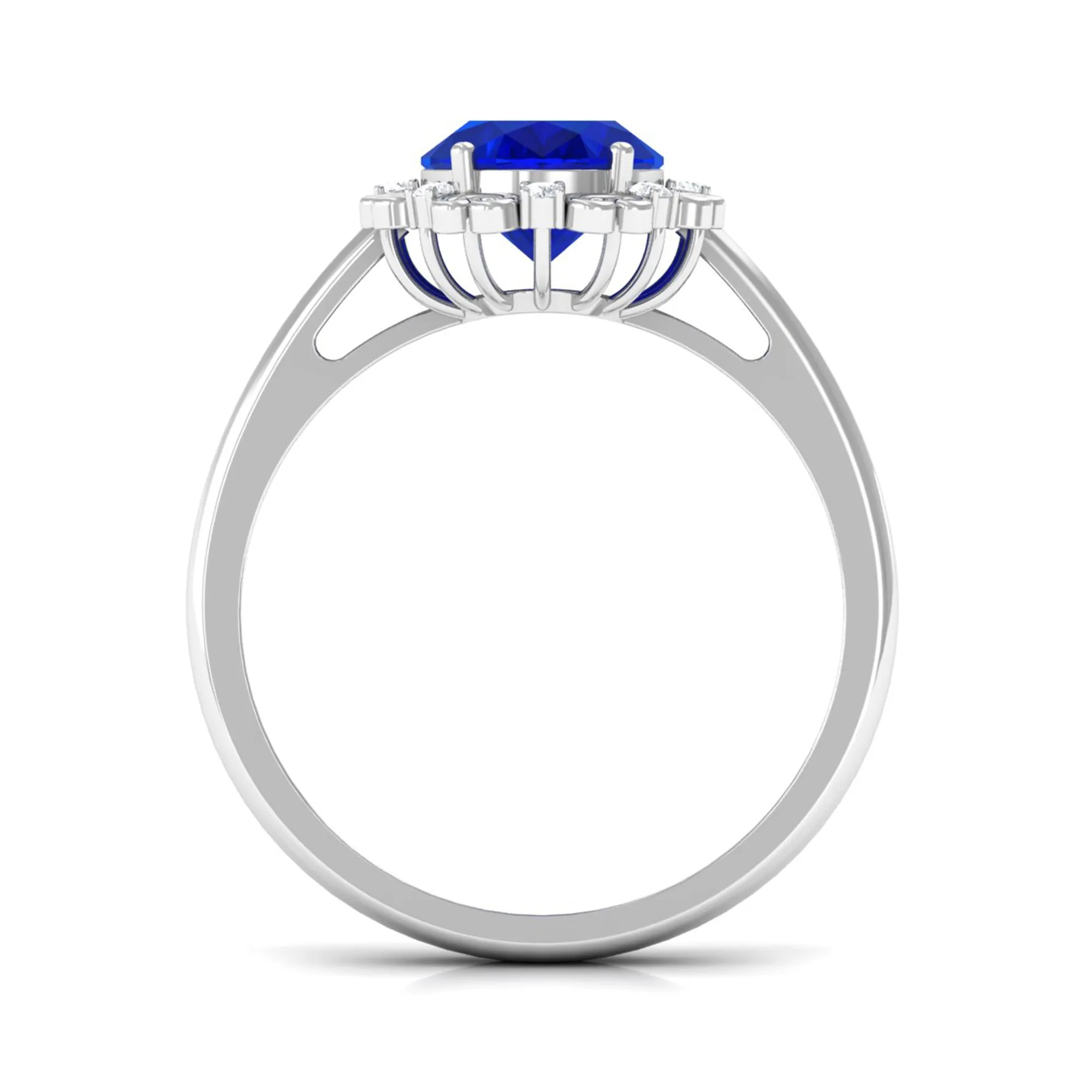 4 CT Vintage Inspired Created Blue Sapphire Engagement Ring with Diamond