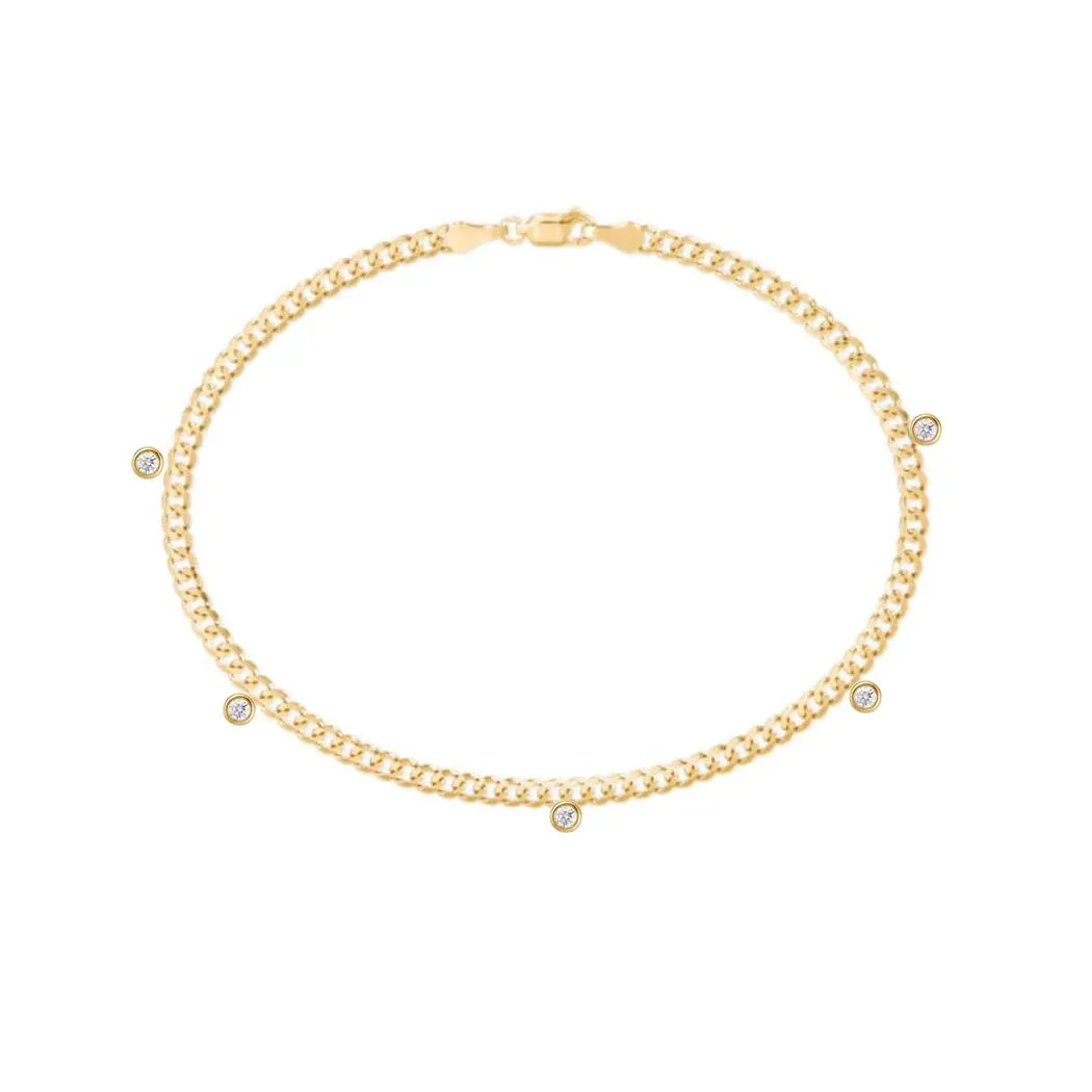 5-Bezel White Topaz Cuban Link Anklet