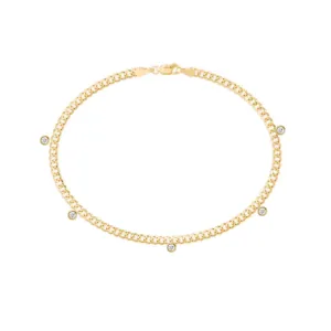 5-Bezel White Topaz Cuban Link Anklet