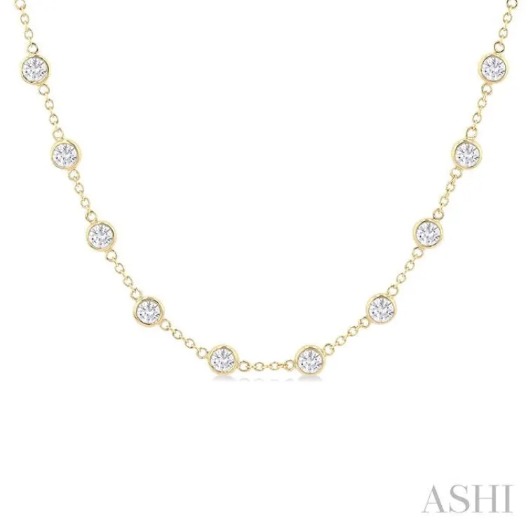 5 ctw Bezel Set Round Cut Diamond Station Necklace in 14K Yellow Gold