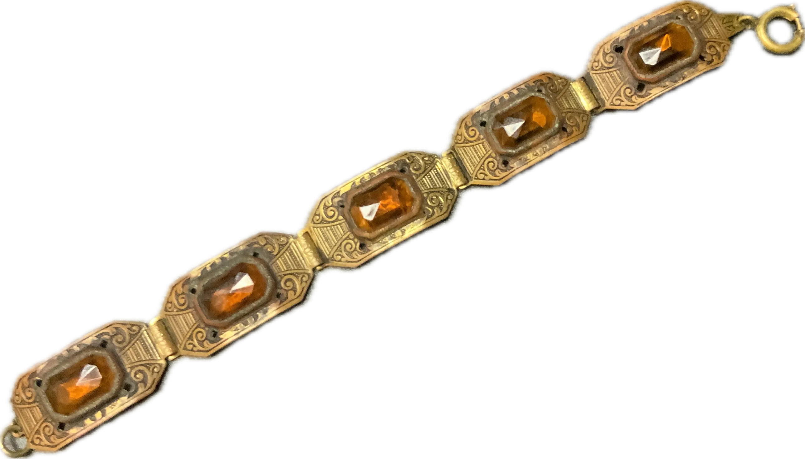 50s Amber Czech Glass & Brass Bracelet