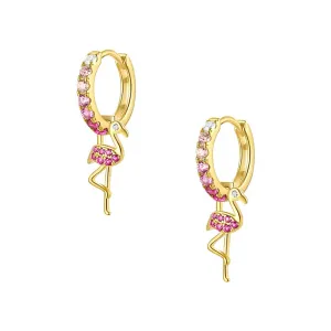 925 Silver Flamingo Sparkling Drop Huggie Earrings