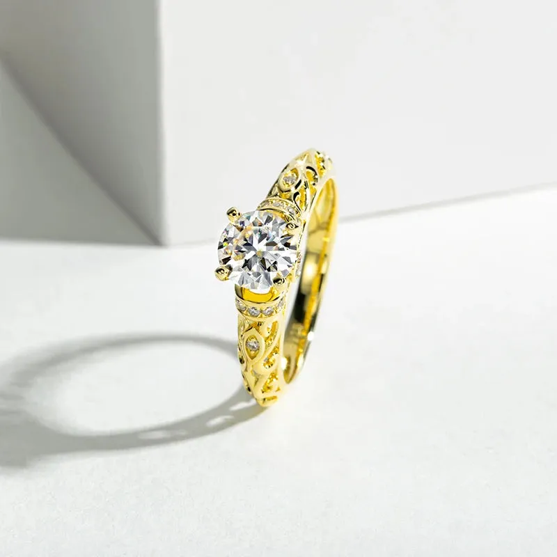 925 Sterling Silver 1 Carat Moissanite Ring Woman Yellow Color Wedding Bands Engagement Gift