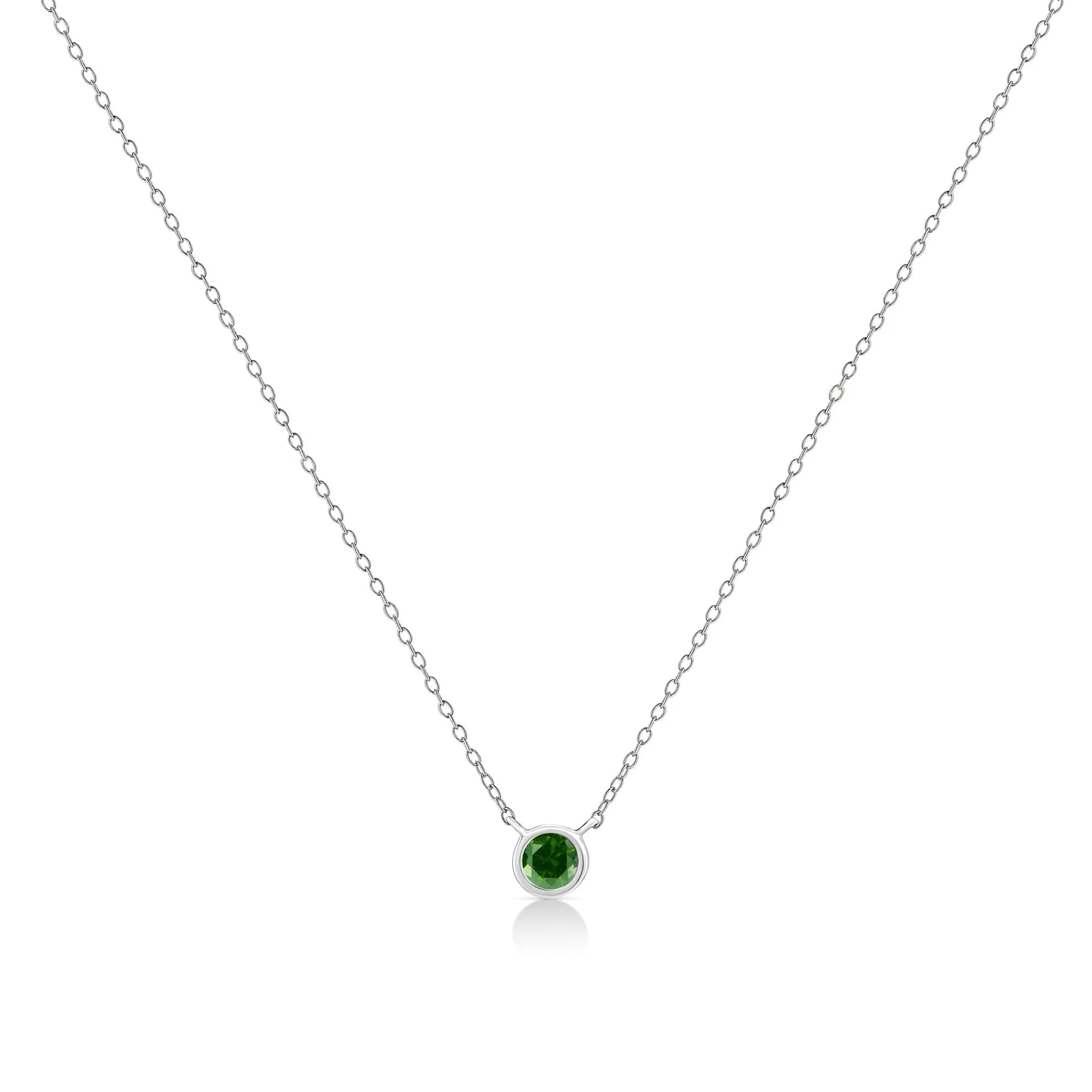 .925 Sterling Silver 1/10 Cttw Colored Diamond Suspended Bezel-Set Solitaire 16"-18" Adjustable Pendant Necklace (Color Enhanced, I1-I2 Clarity)