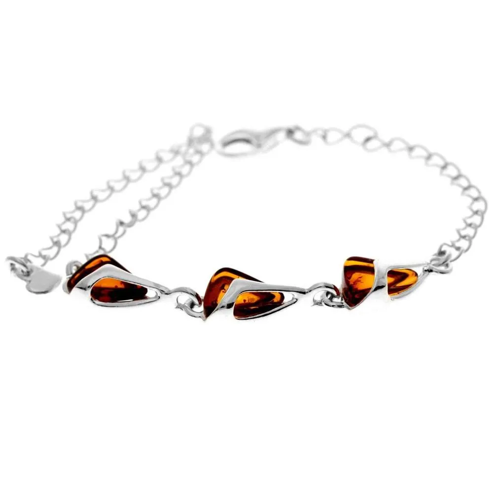 925 Sterling Silver & Baltic Amber Modern Adjustable Bracelet 21 cm - GL536