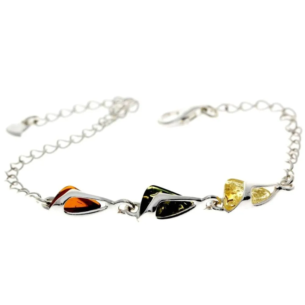 925 Sterling Silver & Baltic Amber Modern Adjustable Bracelet 21 cm - GL536