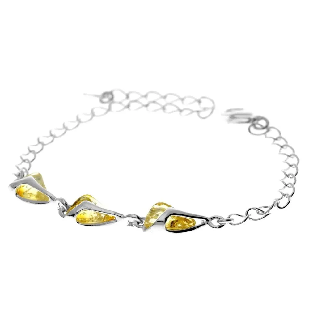 925 Sterling Silver & Baltic Amber Modern Adjustable Bracelet 21 cm - GL536