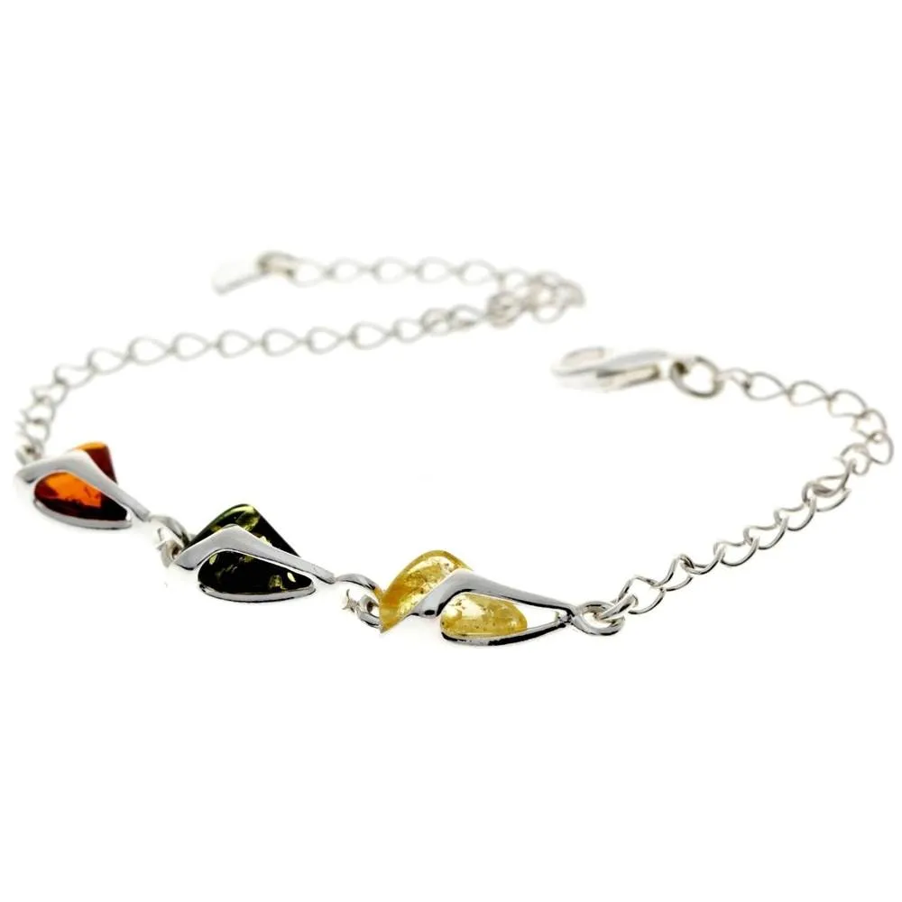 925 Sterling Silver & Baltic Amber Modern Adjustable Bracelet 21 cm - GL536