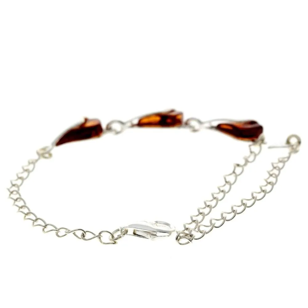 925 Sterling Silver & Baltic Amber Modern Adjustable Bracelet 21 cm - GL536