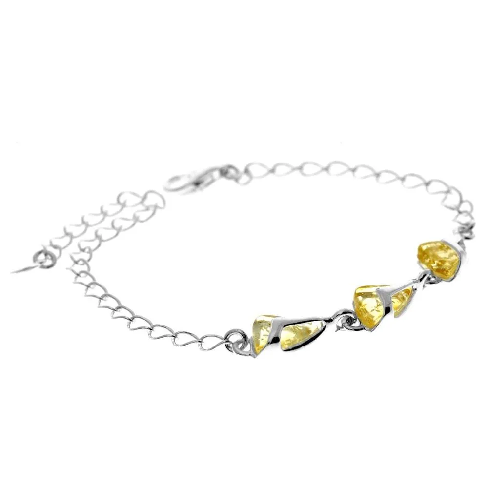 925 Sterling Silver & Baltic Amber Modern Adjustable Bracelet 21 cm - GL536