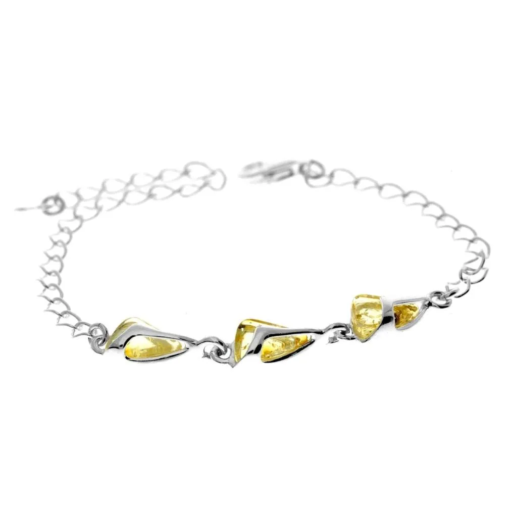 925 Sterling Silver & Baltic Amber Modern Adjustable Bracelet 21 cm - GL536