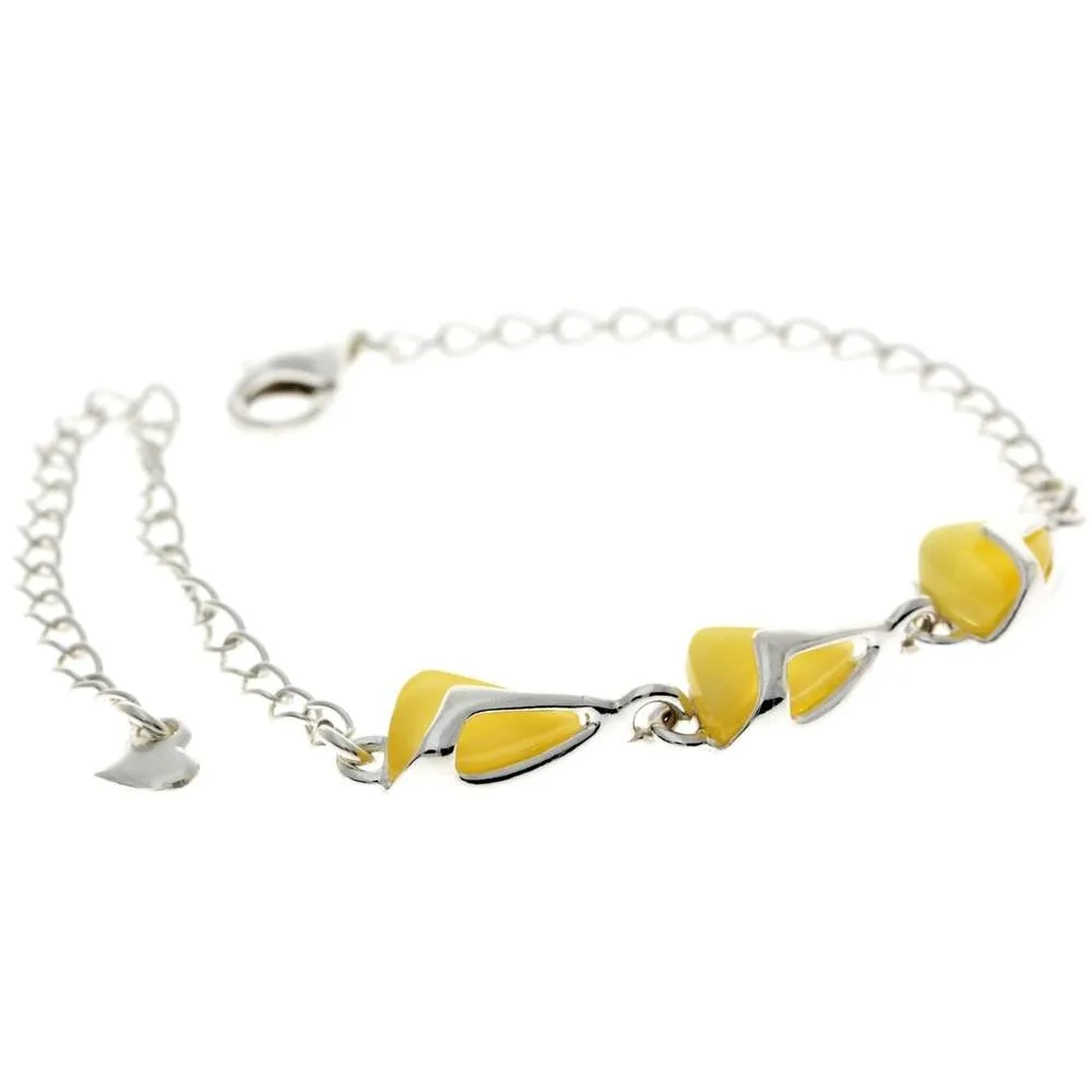 925 Sterling Silver & Baltic Amber Modern Adjustable Bracelet 21 cm - GL536