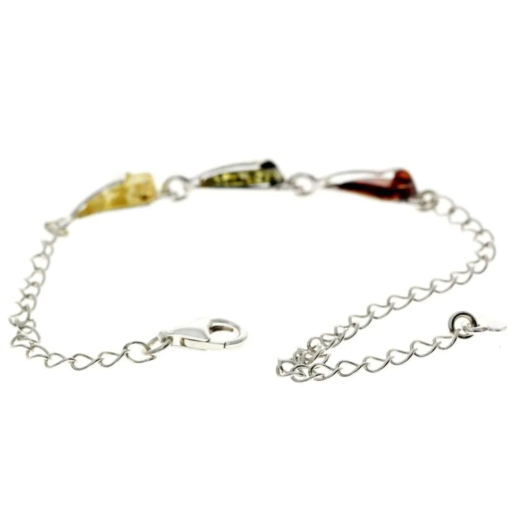 925 Sterling Silver & Baltic Amber Modern Adjustable Bracelet 21 cm - GL536