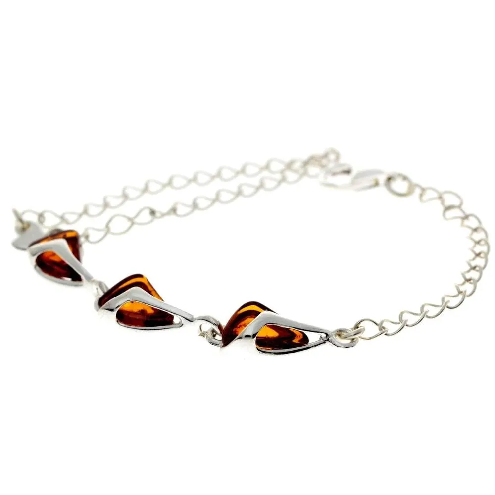 925 Sterling Silver & Baltic Amber Modern Adjustable Bracelet 21 cm - GL536