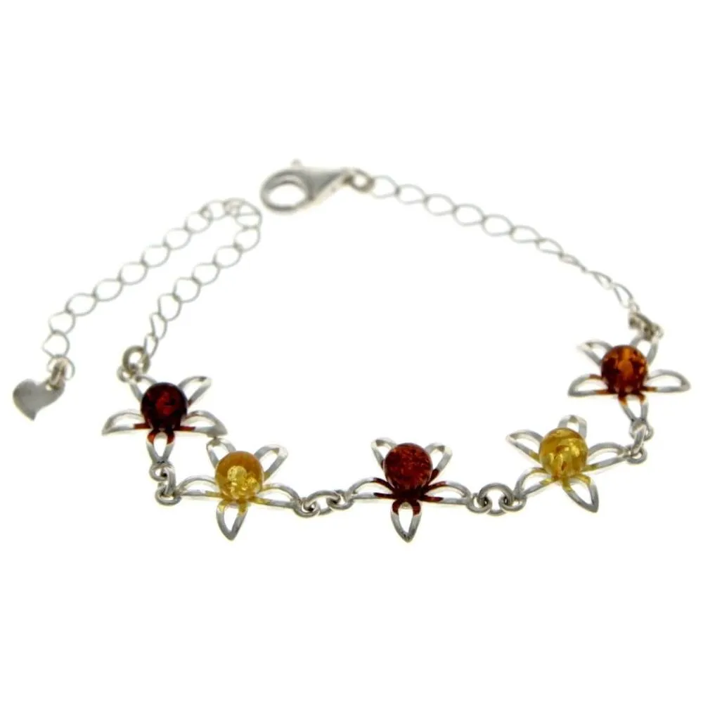 925 Sterling Silver & Baltic Amber Modern Adjustable Star Bracelet - GL527