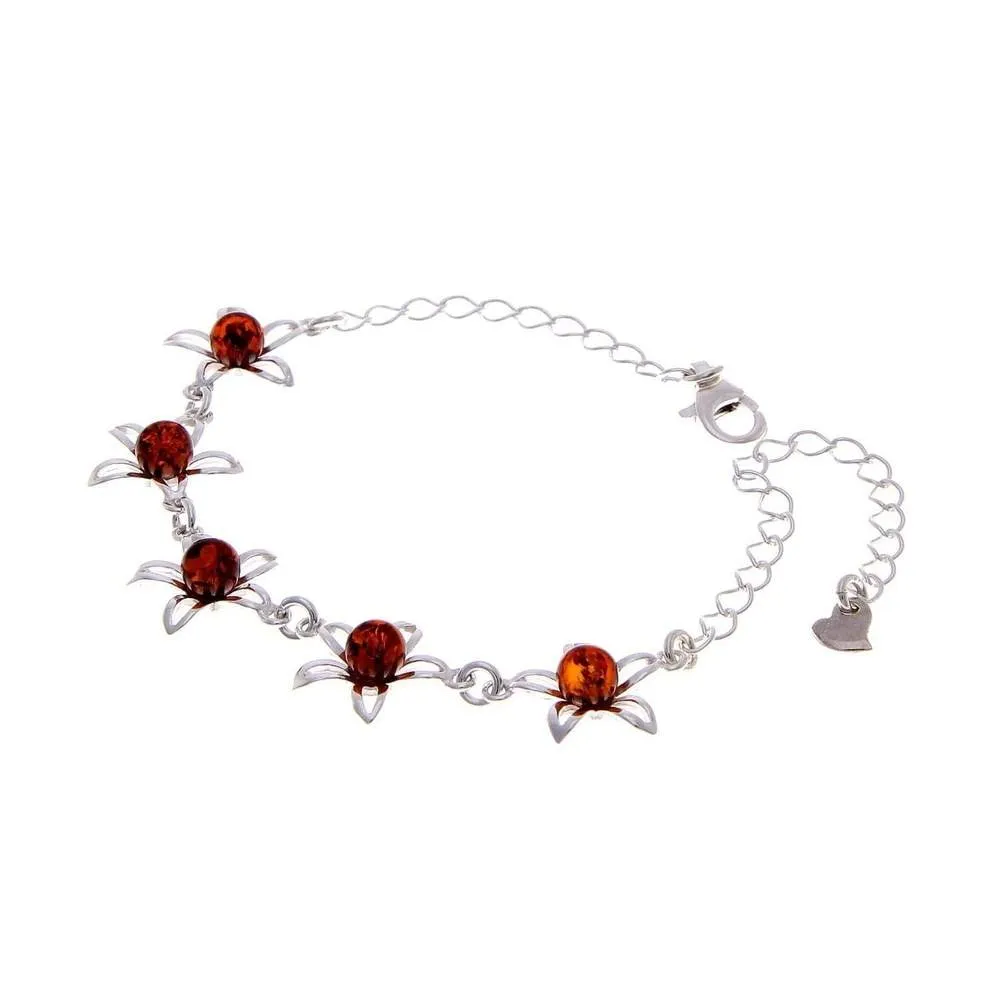 925 Sterling Silver & Baltic Amber Modern Adjustable Star Bracelet - GL527