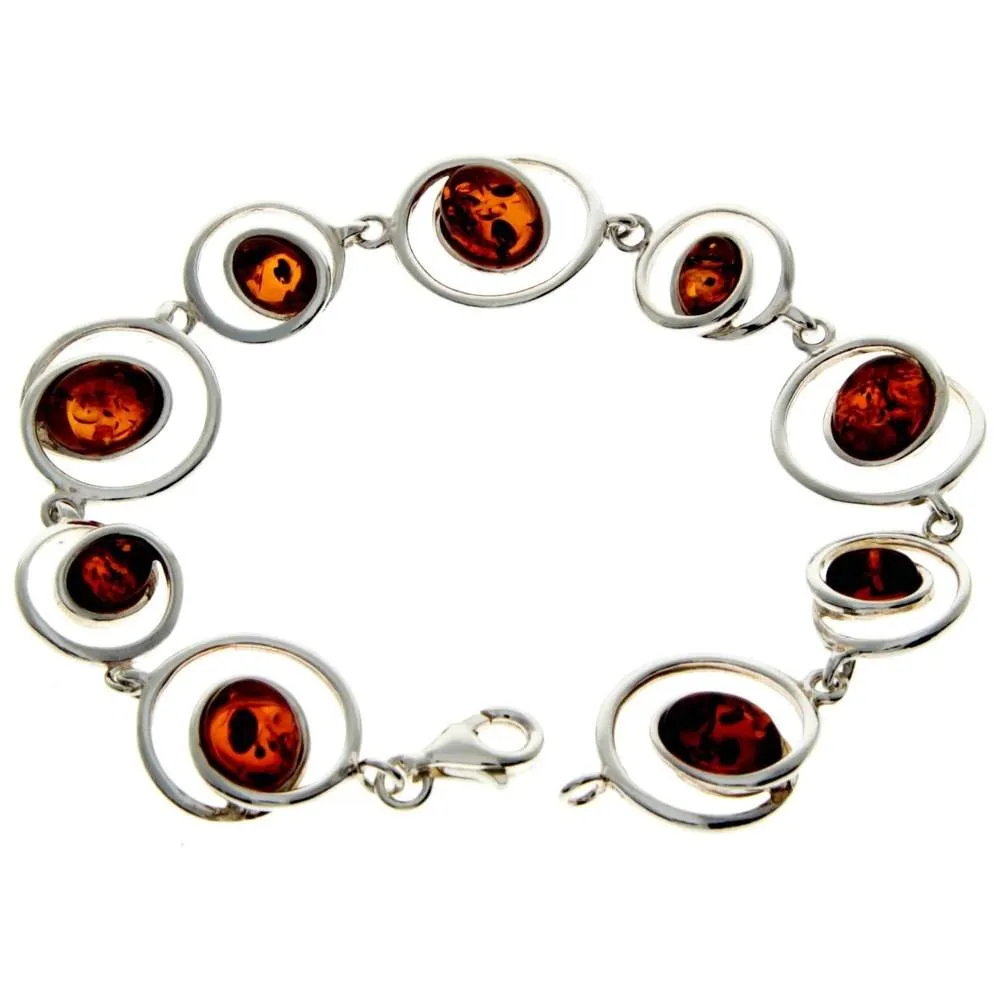 925 Sterling Silver & Genuine Baltic Amber Modern Bracelet 19 cm  - GL504