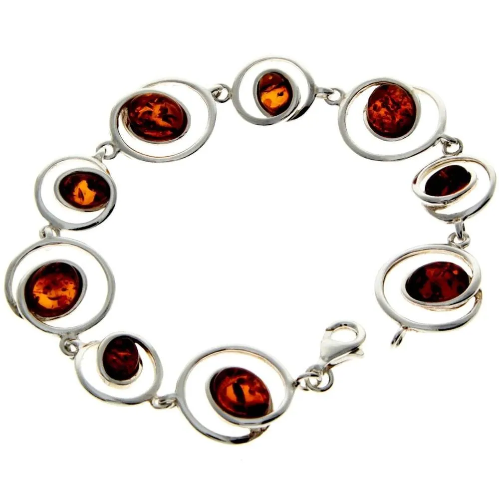 925 Sterling Silver & Genuine Baltic Amber Modern Bracelet 19 cm  - GL504