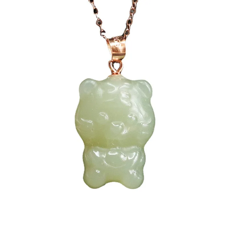 925 Sterling Silver Necklace with Hotan Jade Tiger Pendant