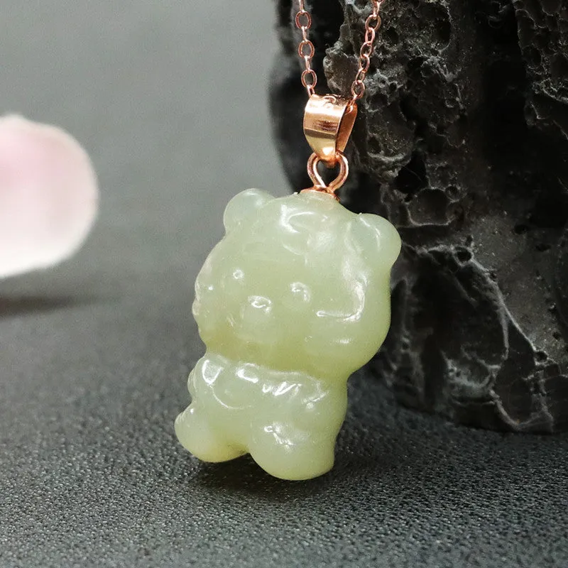 925 Sterling Silver Necklace with Hotan Jade Tiger Pendant