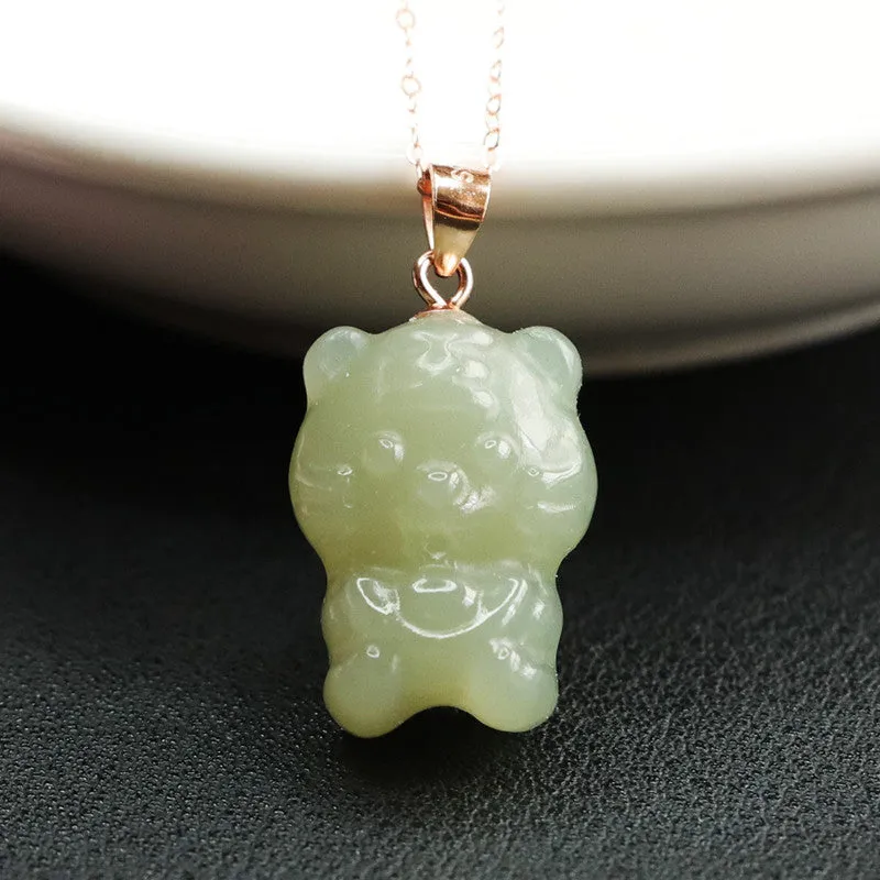 925 Sterling Silver Necklace with Hotan Jade Tiger Pendant