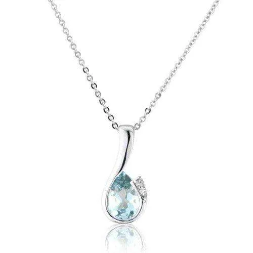 9ct White Gold Aquamarine Pendant on Chain - MMCH038-6WDAQ