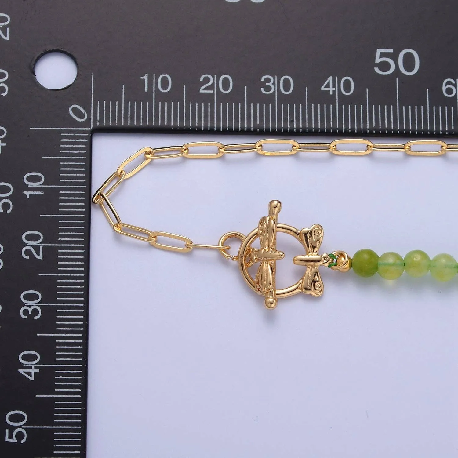 Aim Eternal - 24K Gold Filled Half Jade Bead, Half Paperclip Chain with Butterfly Clasps