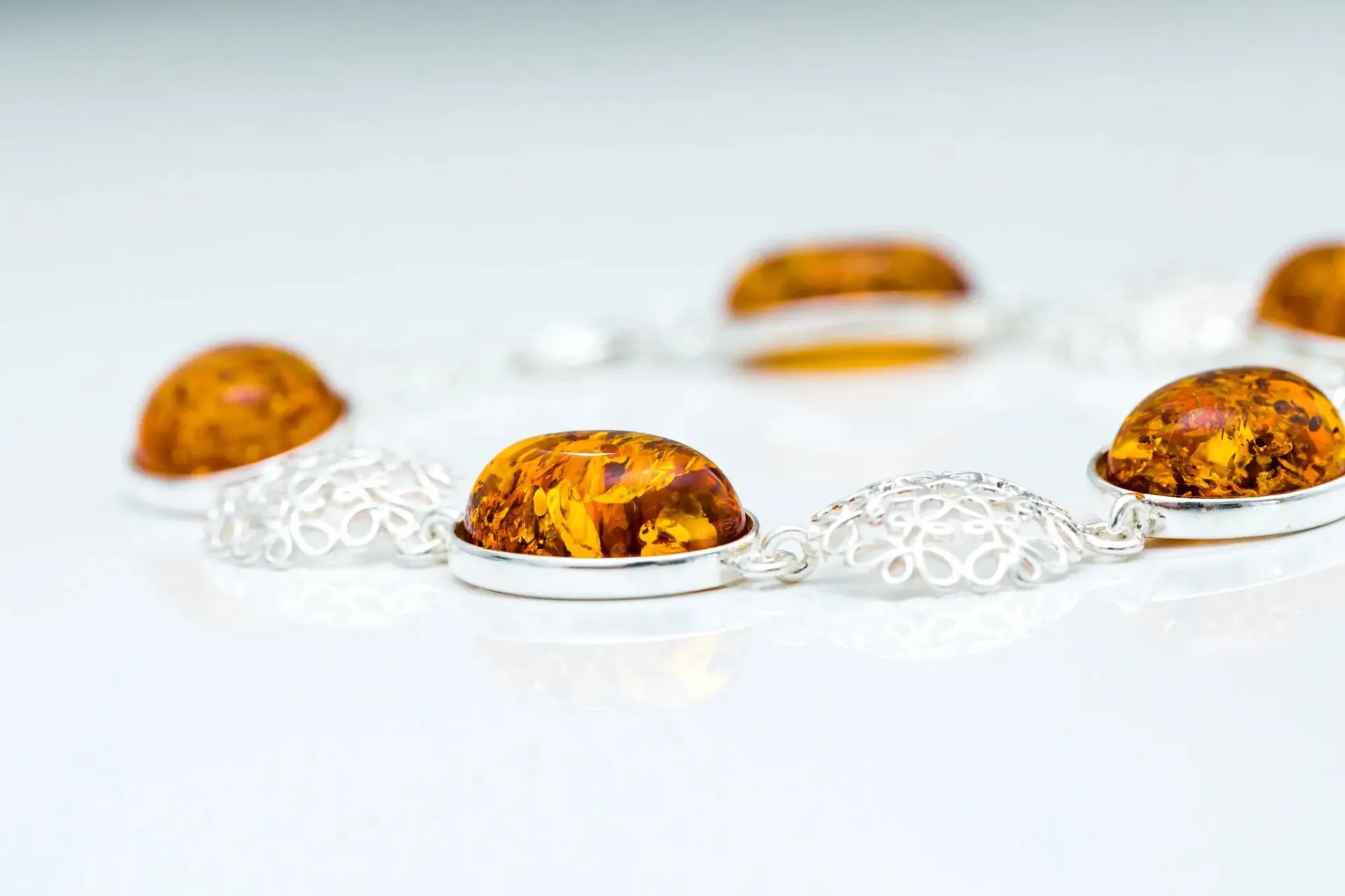 Alternating Filigree Statement Amber Bracelet - Stunning Baltic Amber Jewelry