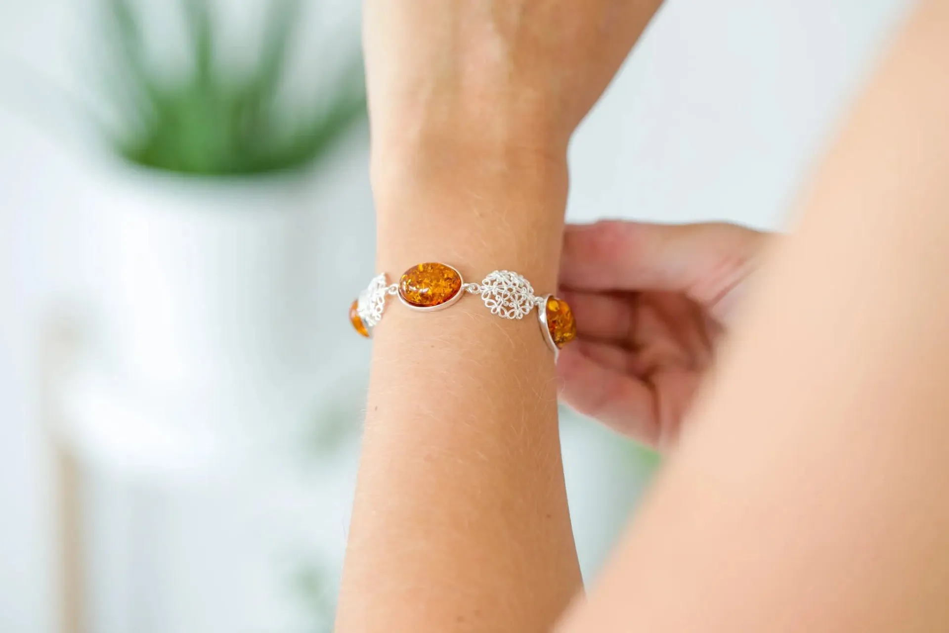 Alternating Filigree Statement Amber Bracelet - Stunning Baltic Amber Jewelry