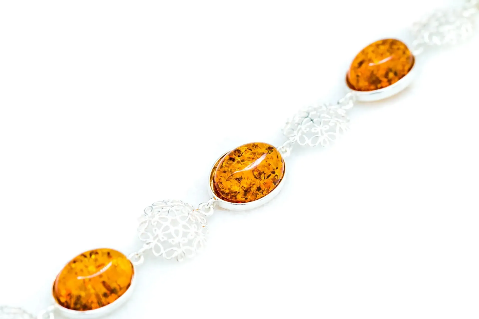 Alternating Filigree Statement Amber Bracelet - Stunning Baltic Amber Jewelry