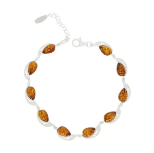 Amber Teardrop Sterling Silver Ladies Bracelet