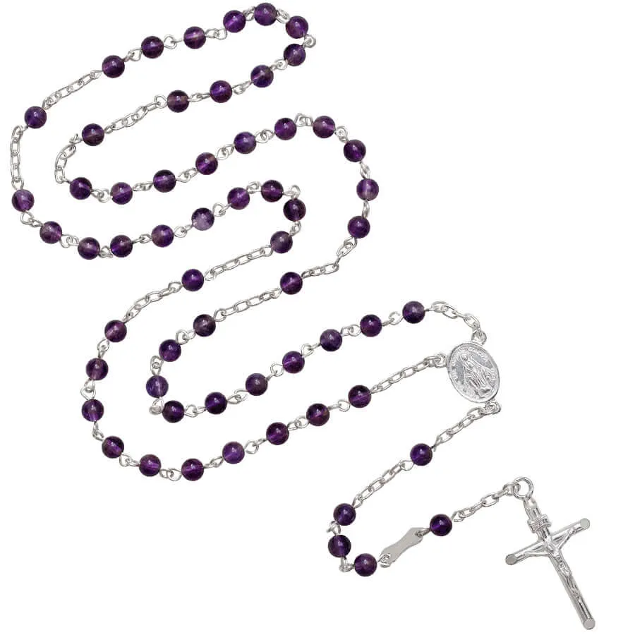 AMETHYST BEADS ROSARY - SILVER