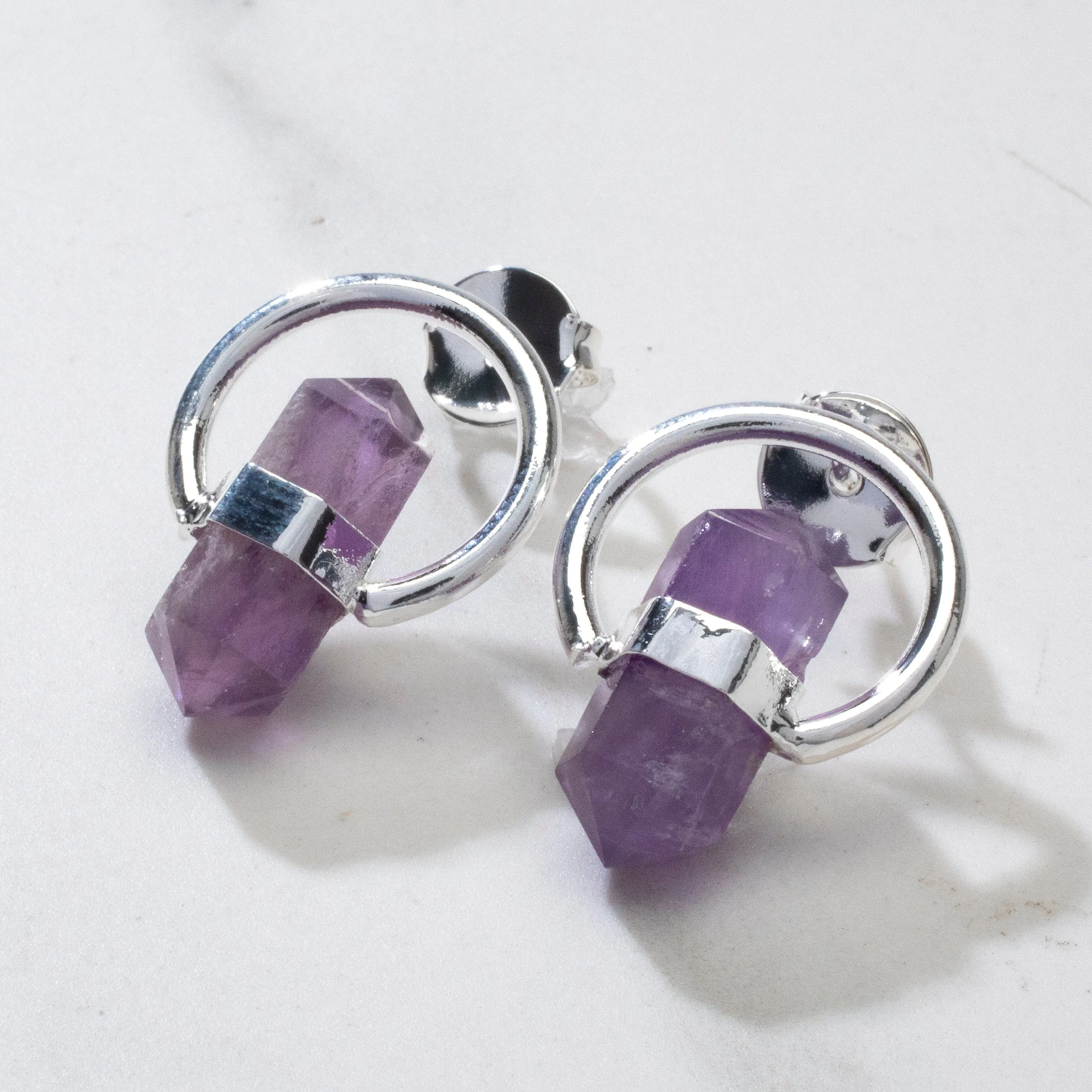 Amethyst Crystal Earrings with Stud Backing