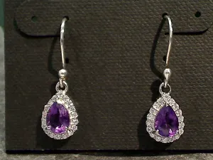 Amethyst, CZ, Sterling Silver Earrings