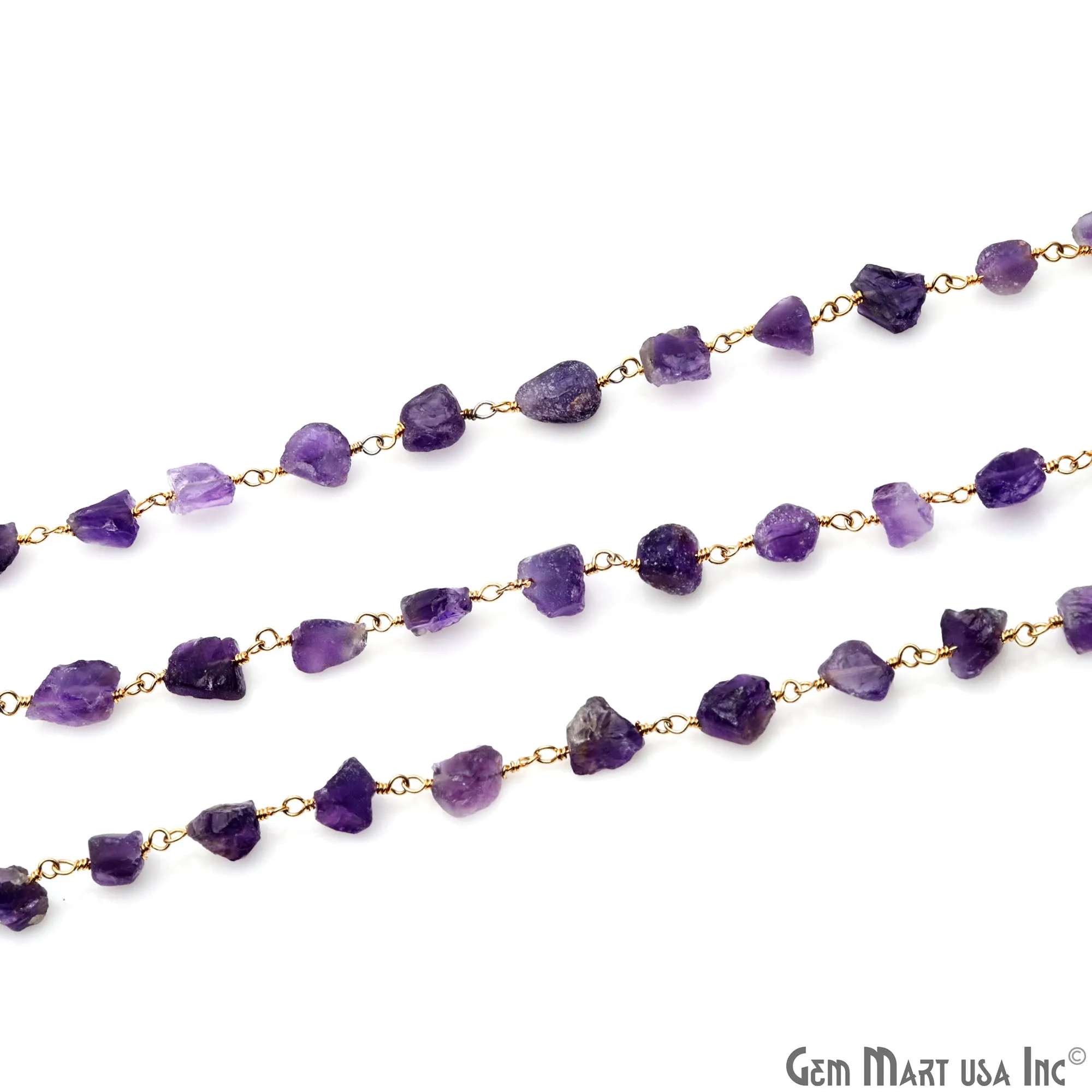 Amethyst Free Form Nugget 6-8mm Gold Plated Rosary Chain