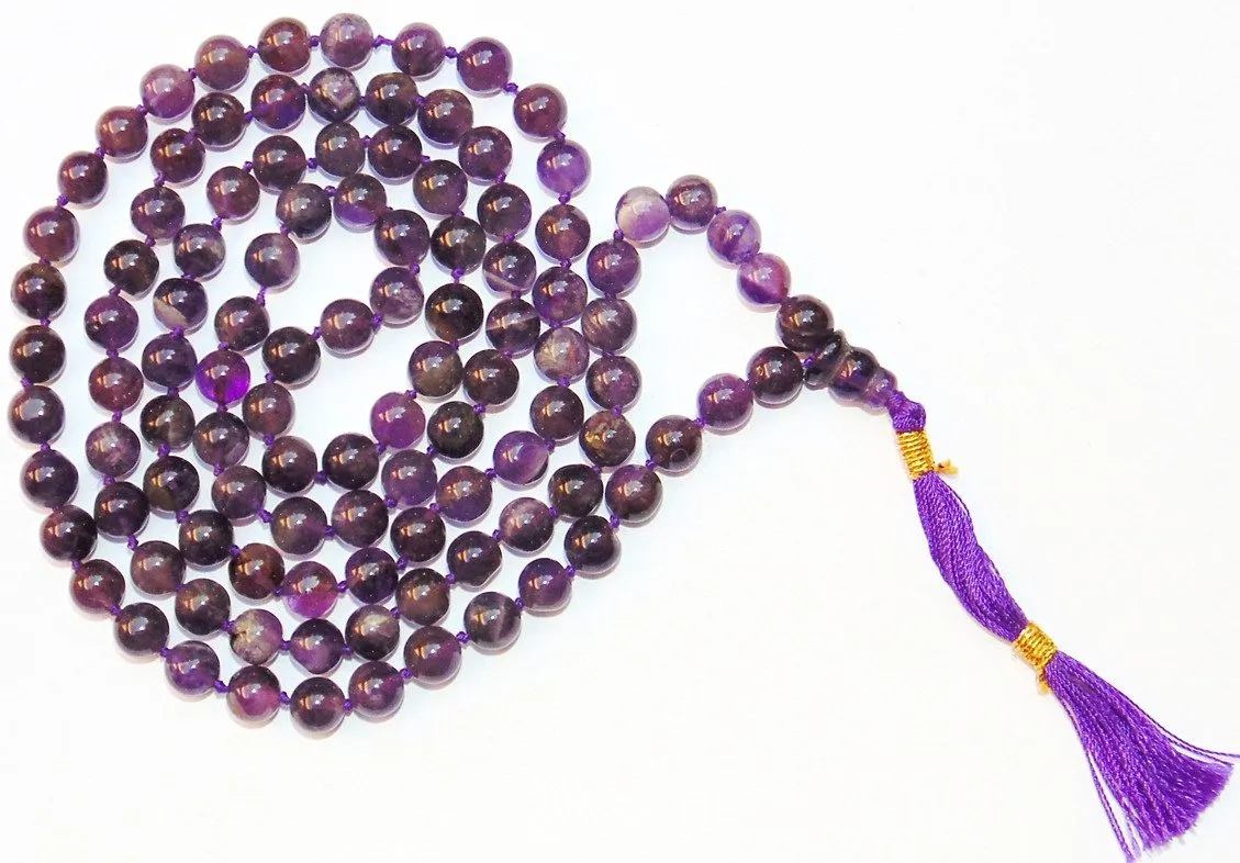 Amethyst mala for peace and getting rid of stress and tension Premium Quality - 7 mm beads