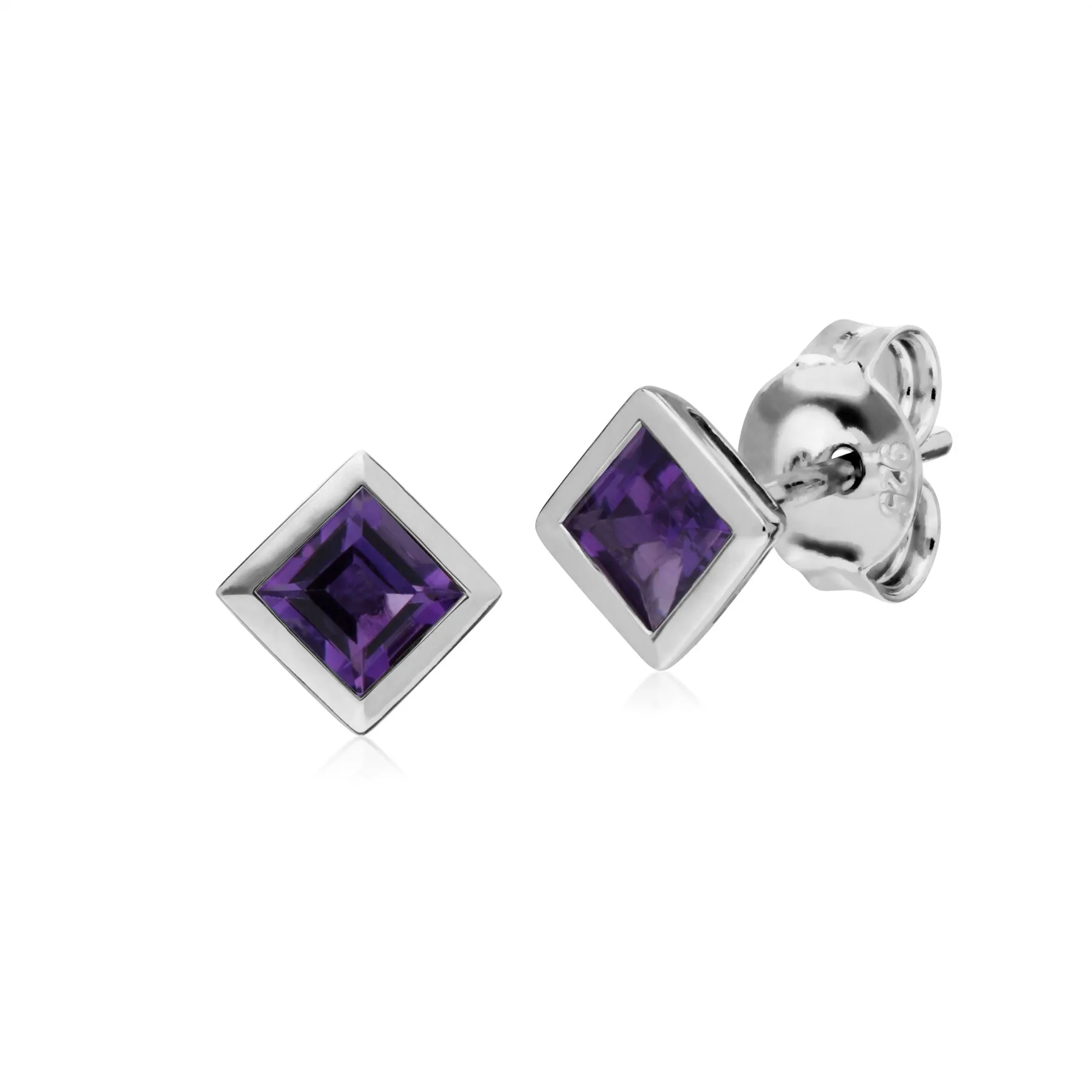 Amethyst Ohrring, Sterlingsilber Einfaches Amethyst Blende Quadrat