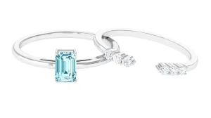 Aquamarine and Diamond Solitaire Stackable Ring Set