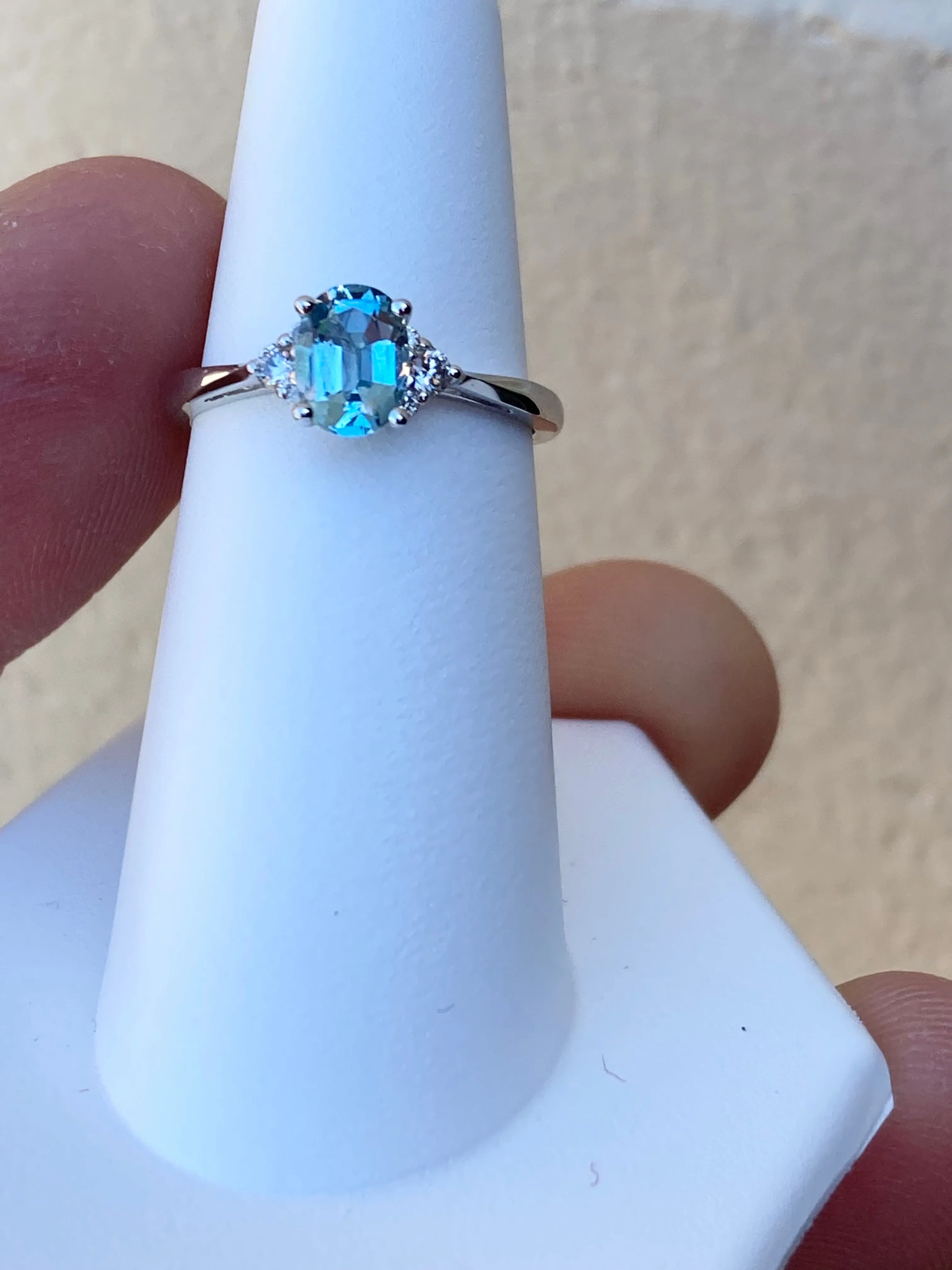 Aquamarine And Diamond White Gold Ring