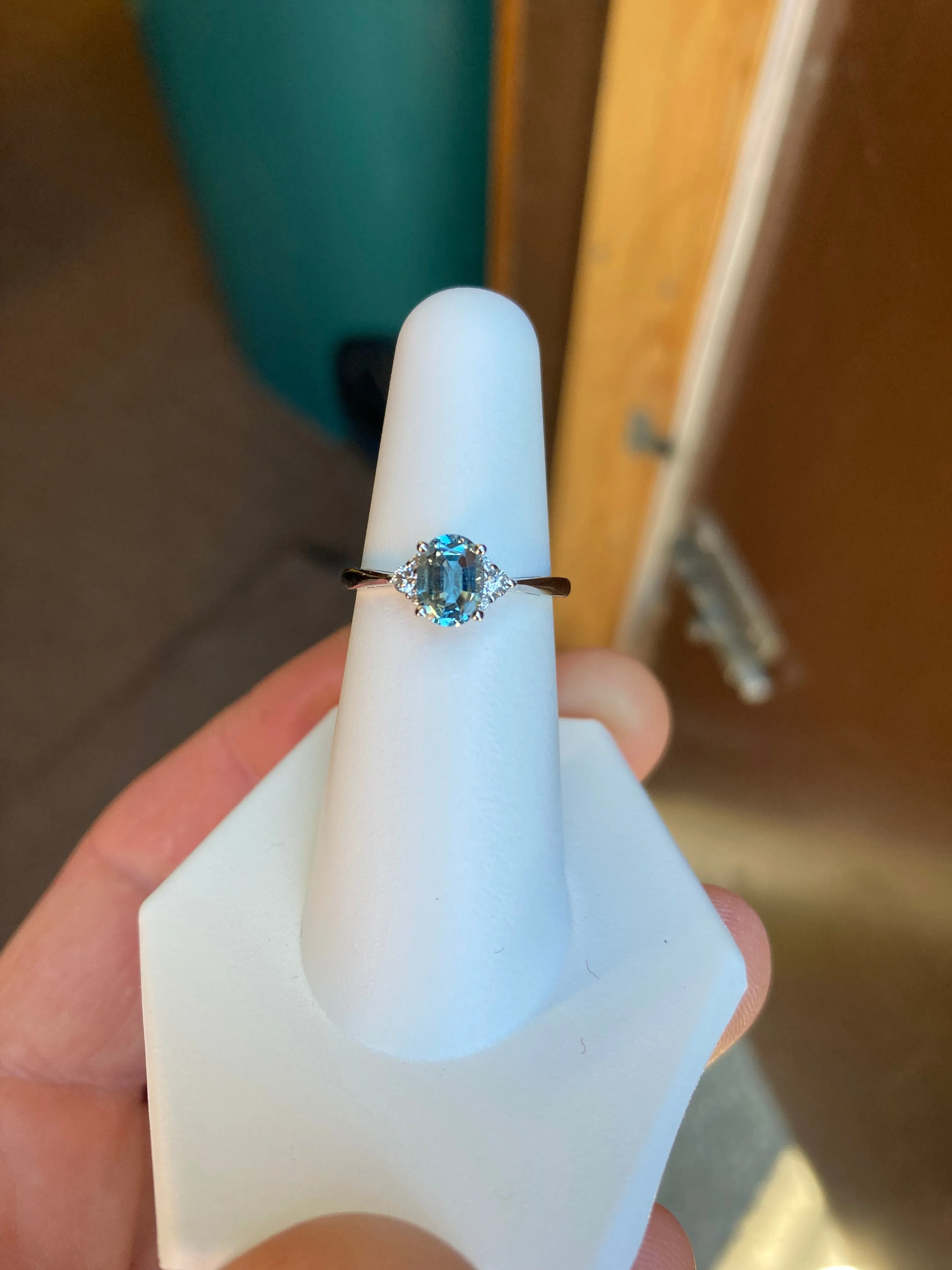 Aquamarine And Diamond White Gold Ring