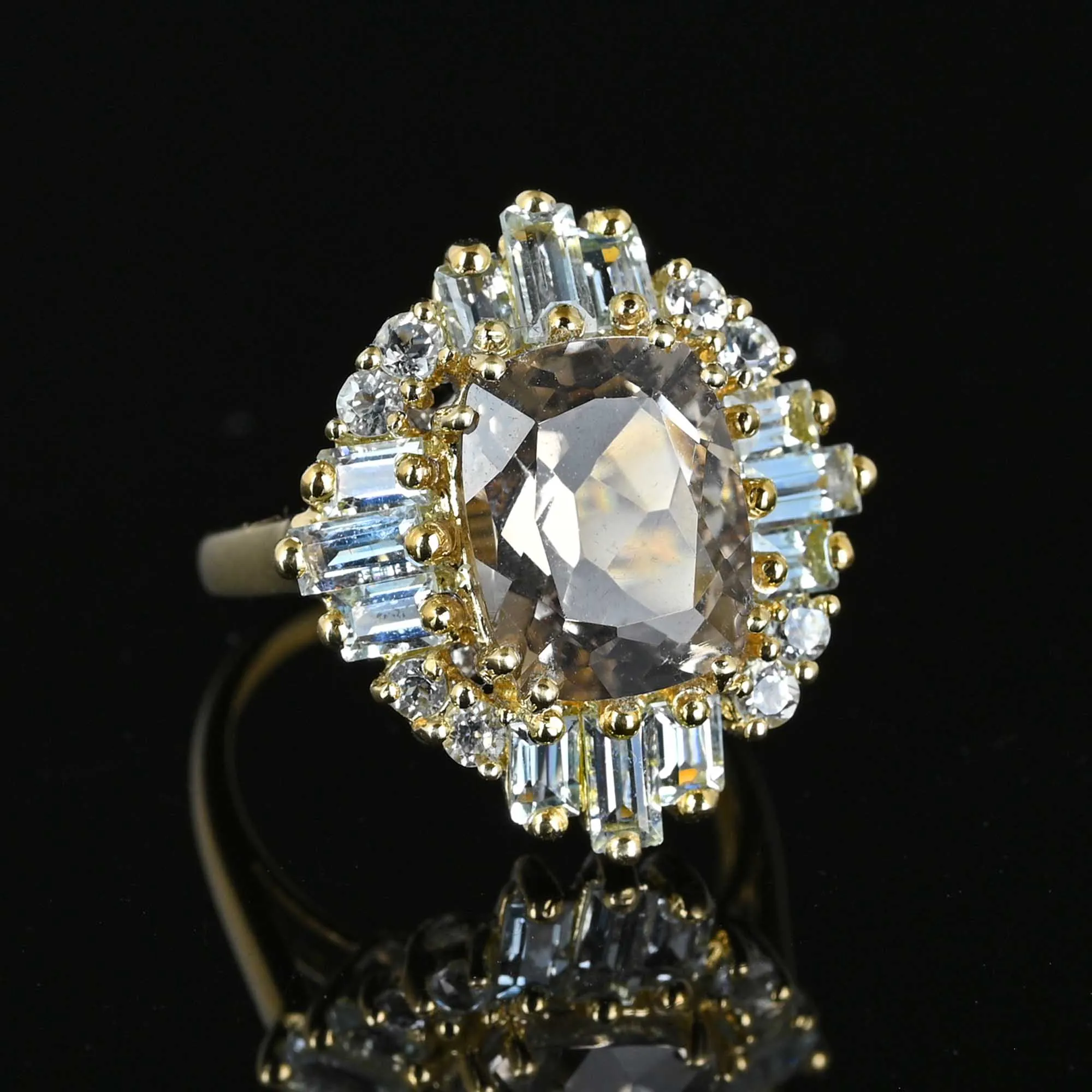 Aquamarine Baguette Morganite Ballerina Ring