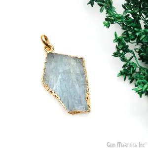 Aquamarine Free Form shape 40x23mm Gold Electroplated Gemstone Single Bail Pendant