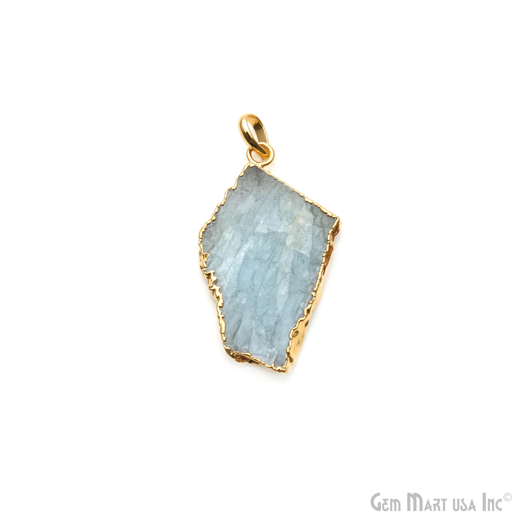 Aquamarine Free Form shape 40x23mm Gold Electroplated Gemstone Single Bail Pendant