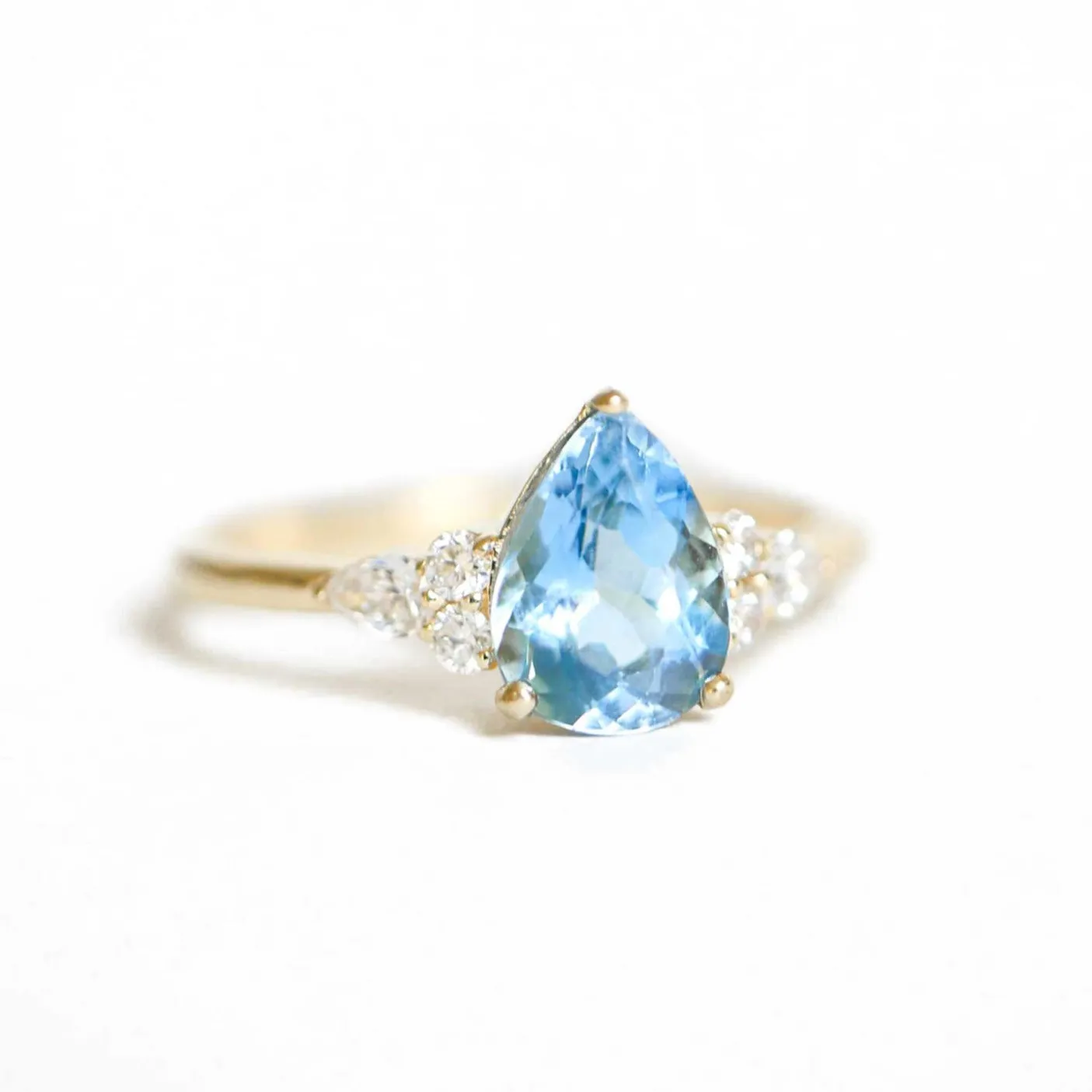 Aquamarine, Pear, and Round Diamond Engagement Ring