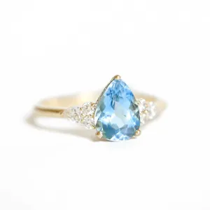 Aquamarine, Pear, and Round Diamond Engagement Ring