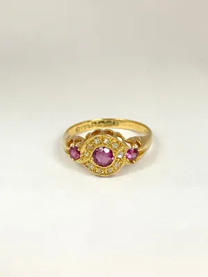 Art Deco, 18ct Gold Amethyst and Rose Cut Diamond Flower Ring