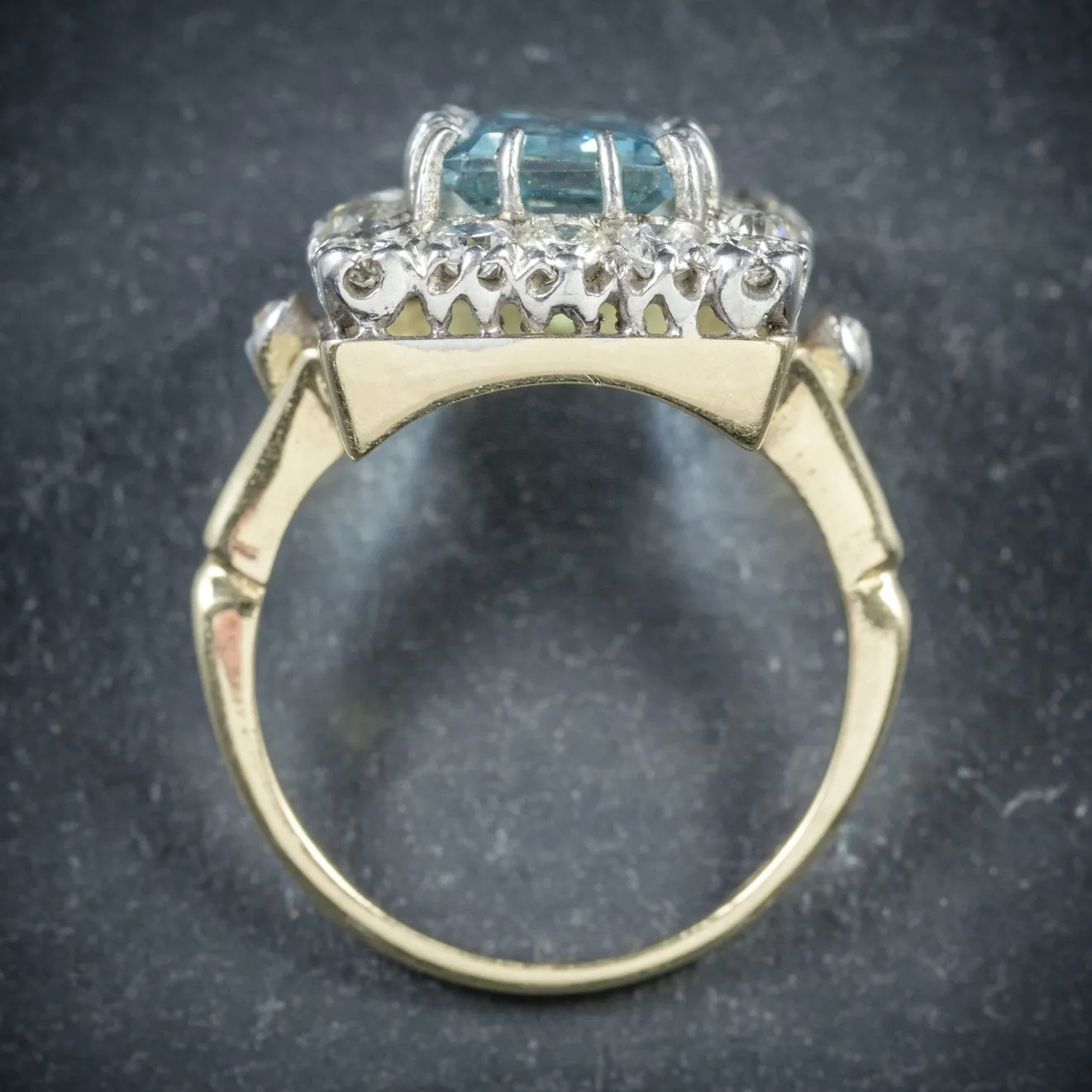 Art Deco Style Aquamarine Diamond Ring 18Ct Gold 6Ct Aqua