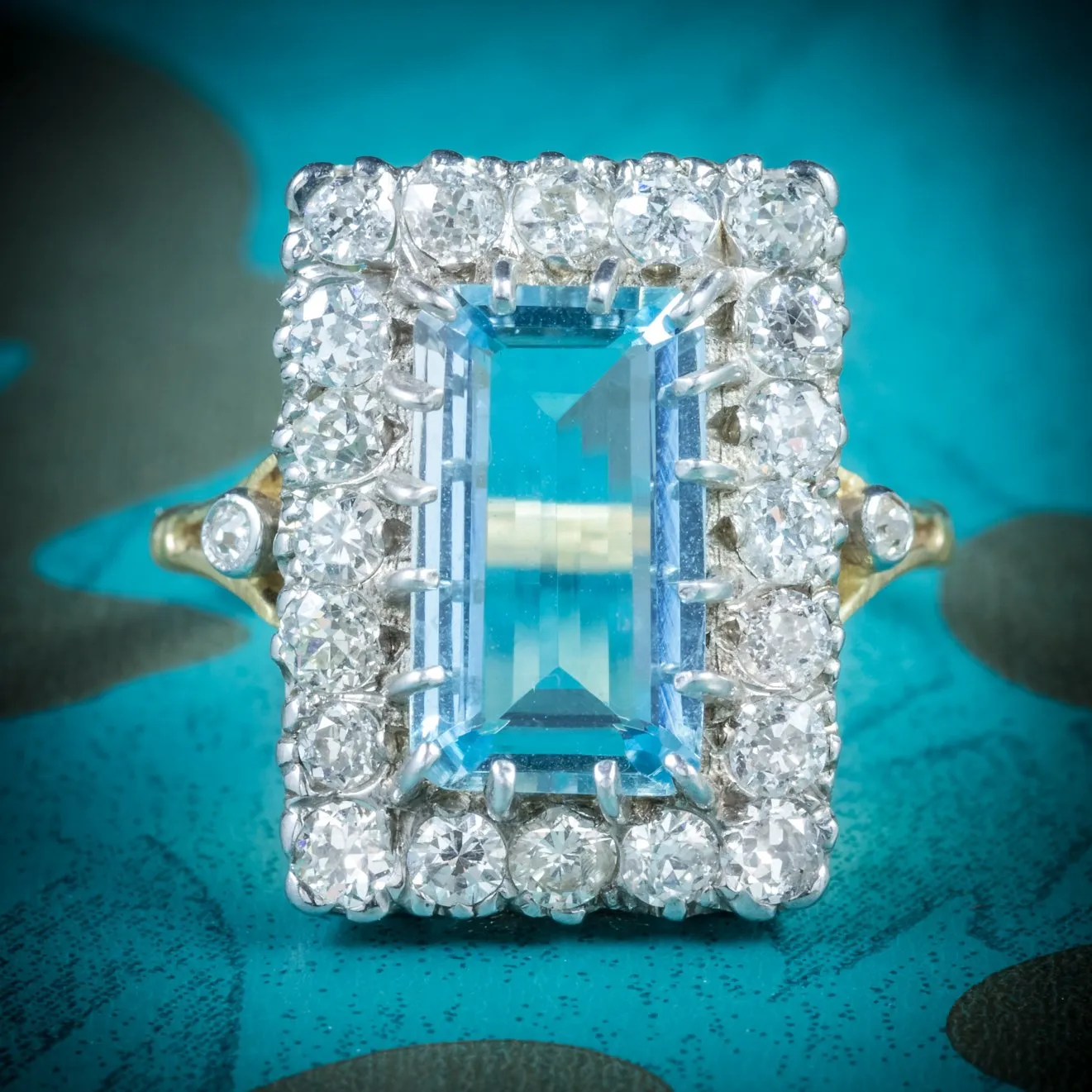 Art Deco Style Aquamarine Diamond Ring 18Ct Gold 6Ct Aqua